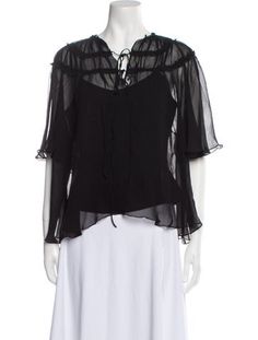 Noon By Noor Silk BlouseBlackShort Sleeve with Mock NeckSash-Tie Closure at FrontFit:Tops by Noon By Noor typically fit true to size. Black Tie Neck Top For Evening, Black Silk Tops For Daywear, Mock Neck Blouse, Mock Neck, Top Outfits, Silk, Clothes For Women, Clothes, Black