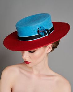 As Seen in Vogue FEB 2022 Issue Candy Red and Blue Wool - Etsy Henley Regatta, Black Floppy Hat, Felt Crown, Painted Hats, Crown Heights, Boater Hat, Elegant Hats, Mother Of Bride, Hat Collection