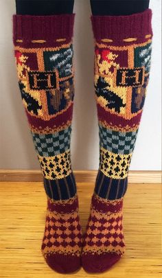 the legs of a person wearing socks made out of knits