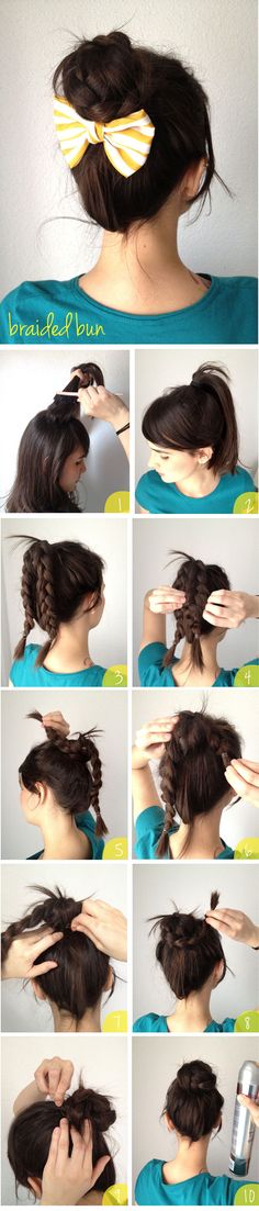 . Diy Updo, Easy Updo, Penteado Cabelo Curto, Braided Bun, Hair Tutorials