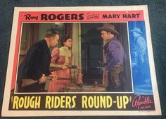 an old movie poster for rough riders round - up with two men talking to each other