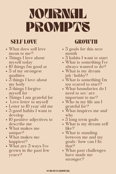 Journaling Ideas For Self Growth, Growth Writing Prompts, Daily Journal Prompts For Self Improvement, Writing Prompts For Overthinking, Journal Prompts For Bettering Yourself, Self Gratitude Journal, Motivating Journal Prompts, Journal Promos For Self Love, Journal Ideas For Self Love