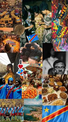 collage of pictures with people and food in different countries, including the flag of south africa