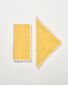 Beatrice Napkins, Yellow and White (Set of 2) Embroidery Border, Inspiring Books, Entertaining Essentials, White Set, Table Linen, Linen Set, Table Napkins, Cotton Set, Linen Napkins