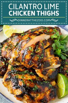 grilled chicken with cilantro and lime on a plate