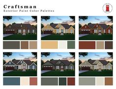 the exterior paint color palettes for craftsman's style homes are shown in different colors