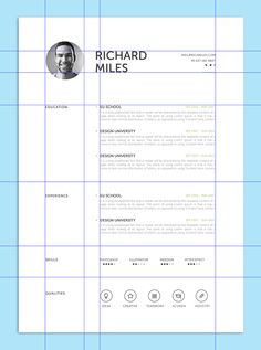 a clean and modern resume template with blue lines on the bottom, and an image of a