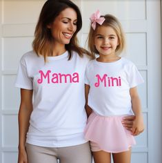 Custom Mama Mini  tee. Mother's Day Crew Neck T-shirt, Cute Summer T-shirt For Parenting, Cotton Family Matching Tops Set, Cute Cotton Tops Matching Set, Cute Cotton Tops With Matching Set, Mother's Day Family Graphic Tee T-shirt, Cute Family T-shirt With Funny Print, Mother's Day Family Graphic T-shirt, Mother's Day Family Graphic Tee