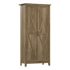 a tall wooden cabinet with two doors