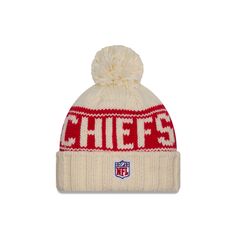 The Kansas City Chiefs 2024 Cold Weather Chrome Pom Knit Hat features an embroidered Chiefs logo at the front cuff with a matching NFL Shield at the rear. Additional details include a team wordmark at the crown and a one-time removable pom. White Letter Print Hats For Winter, White Winter Hats With Letter Print, White Letter Print Winter Hats, White Winter Hat With Embroidered Logo, Chiefs Logo, All Nba Teams, All Nfl Teams, Florida Panthers, Houston Texans