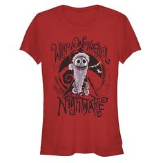 a women's red t - shirt with an image of a ghost on it