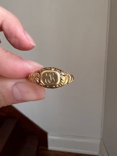 Selling an assortment of antique jewelry that I have hunted for and gathered from all over the world to offer you.  Some examples seen in the group photo.   ABOUT: Antique signet ring in rich 18k gold with embossed designs -  lovely, detailed gold work. This old beauty is from the early 1800s Georgian era. It has ornate initials engraved but I'm not exactly sure which, maybe C S ? Makes a striking and unique stacker with a great antique appearance. This French antique piece from the Georgian era is one I purchased in Paris. French hallmarks for 18k. Antique box is not included.  Listing is for the one ring with the others in the stack shown for color comparison and scale. Really nice condition, still sturdy, some surface wear but beautiful antique patina in the recesses to make the design Ornate Luxury Engraved Ceremonial Ring, Luxury Antique Carved Signet Ring, Luxury Victorian Engraved Gemstone Ring, Luxury Vintage Engraved Ring For Ceremonial Occasions, Traditional Luxury Engraved Collectible Ring, Luxury Classic Ceremonial Engraved Ring, Luxury Antique Initial Ring For Formal Occasions, Luxury Traditional Engraved Ring Collectible, Classic Luxury Engraved Ring With Gemstone