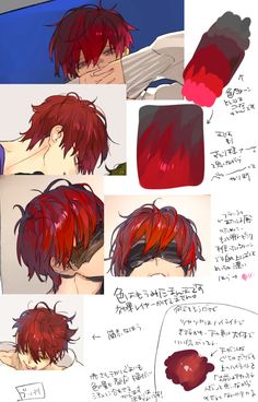 some red hair is being drawn in different ways