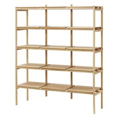 a wooden shelf with six shelves on each side