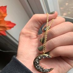 Inspirational Crescent Moon Necklace Celestial Jewelry Crystal | Etsy Black Crystal Necklace, Stocking Stuffers For Mom, Witch Moon, Moon Phases Necklace, Stone Statement Necklace, Raw Crystal Necklace, Moon Pendant Necklace, Crescent Moon Necklace, Jewelry Crystal