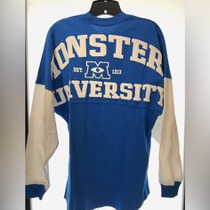 Disney Monsters University Spirit Jersey Long Sleeve Sweater Size Small Measurement Bust 46” Hips 44” Spirit Jersey’s Are Meant To Fit Oversized. Although It Says Small It Can Fit A Size L/Xl If You Prefer A Tighter Fit. For Reference My Bust Is 41” And Have No Issues Fitting Into It. Love It But Not The Price? Make An Offer! Blue Long Sleeve Disney Top, Spirit Jersey Disney, Blue Disney Sweatshirt, Mens Disney Spirit Jersey, Disney Spirit Jersey, Minnie Mouse Sweatshirt, Sherpa Sweater, Purple Crewneck, Disney Vans