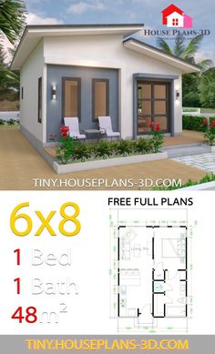 two story house plan with 3 beds and 2 bathrooms in the front, one bedroom on the