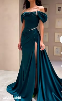 Green Satin Prom Dress, Beaded Evening Gowns, Satin Prom Dress