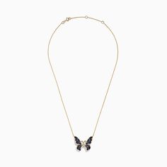 Effy Nature 14K Gold Blue Sapphire and Diamond Butterfly Necklace Luxury Sapphire Necklace In 14k Gold, Diamond Butterfly Necklace, Diamond Butterfly, Yellow Stone, Butterfly Necklace, Gold Yellow, Blue Sapphire, Round Diamonds, Gold Metal