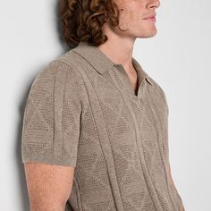 This Arizona men's textured knit polo top is an ideal choice for elevating casual style looks. Made from 100% cotton, this short-sleeve pullover sweater has a johnny collar and a regular-fit. Wear it with jeans or chinos. Closure Type: Pullover HeadFit: FittedNeckline: Collar NeckSleeve Length: Short SleeveApparel Length: 26.5 Inches - FrontFiber Content: 100% CottonCare: Machine Wash, Dry FlatCountry of Origin: Imported Casual Polo Sweater With Textured Knit, Casual Tops With Pointelle Knit And Polo Collar, Casual Pointelle Knit Top With Polo Collar, Casual Polo Collar Top With Pointelle Knit, Collared Cotton Top With Pointelle Knit, Casual Pointelle Knit Polo Sweater, Casual Brown Knit Polo Sweater, Short Sleeve Cotton Polo Shirt With Textured Knit, Short Sleeve Knit Sweater Men