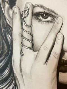 a drawing of a woman holding her hand to her face and covering her eyes with both hands