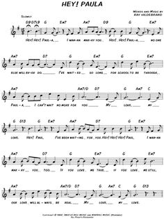 sheet music with the words hey paula