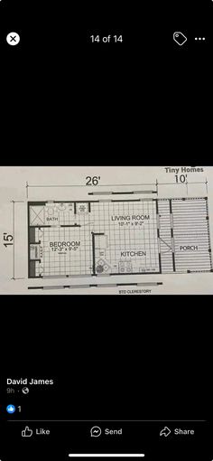 the floor plan for this house is shown in black and white, with one room on each