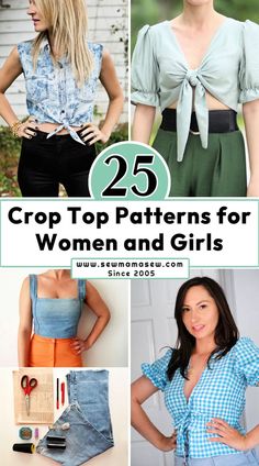 women's clothing and accessories with the words 25 crop top patterns for women and girls