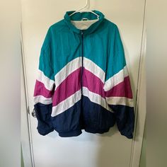 Excellent Condition! Windbreaker / Bomber Jacket, Right From The 80’s Blue Pink And White, With A Purple Zipper. Soft Inside, Water Resistant Outside Stefano Man Size: Large Could Totally See Myself Wearing This With Some Leggings And Leg Warmers, Breaking It Down On The Rollerblades!! ** All Items Are As Is. Please Comment With Any Questions. Smoke Free, Dog Friendly Home. Items That Aren’t Nwt Are Washed In Free & Clear. Bundle In My Closet To Save $$ ** New To Posh? Use Code Lillys_loved For Vintage Pink Windbreaker For Fall, 90s Style Pink Long Sleeve Outerwear, Retro Pink Windbreaker, Retro Pink Windbreaker For Fall, 90s Style Pink Windbreaker For Spring, 90s Inspired Multicolor Long Sleeve Outerwear, 90s Pink Spring Windbreaker, Retro Pink Long Sleeve Windbreaker, Vintage Blue Color Block Outerwear