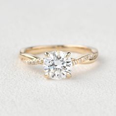 1ct Moissanite Classic 4 Prongs Bridal Ring - Felicegals Infinity Engagement Ring, Prong Engagement Rings, Engagement Rings Twisted, Cute Engagement Rings, Future Engagement Rings, Yellow Engagement Rings, Gold Solitaire Ring, Twisted Band, Dream Engagement Rings