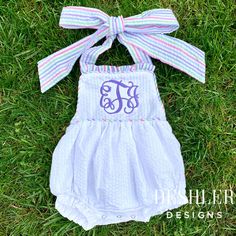 Ruffle Seersucker Bubble, monogram seersucker bubble, monogram seersucker romper, ruffle romper, seersucker romper So sweet, so classic, new Seersucker Ruffle Bubbles!! The ruffle trim on the bodice and the bow on the back of these suits are just precious!! The Seersucker Bubbles are made out of 100% cotton, fully lined, with a snap crotch & elastic on the leg openings. 3 Color Options to choose from: Solid White White with Pink Accents **currently sold out as of 4/13/21 except for 18m and h Spring Gingham Bubble Romper With Ruffles, Playful Gingham Bubble Romper For Spring, White Cotton Bubble Romper With Smocked Back, Cute White Bubble Romper With Smocked Back, White Bubble Romper With Smocked Back For Spring, Spring White Bubble Romper With Smocked Back, All White Romper, First Birthday Pictures, Womens Sherpa