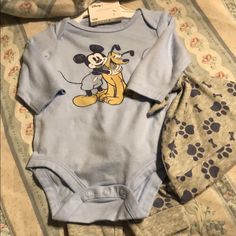 Nwt 3 Piece Mickey & Pluto Set. Includes Bodysuit, Hat, And Pants Cream White, Matching Sets, 3 Piece, Kids Shop, Cream, Disney, Pants, White, Color