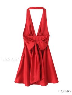 Elegant Backless Mini Dress Red Satin Mini Dress, Backless Mini Dress, Halter Mini Dress, Satin Mini Dress, Long Sleeve Maxi, Evening Attire, Flowing Maxi Dress, Glamorous Evening Gowns, Womens Maxi Dresses