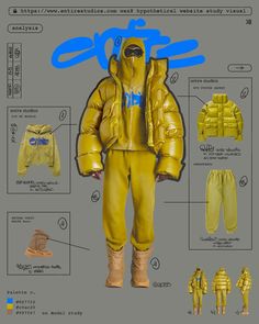 a yellow snow suit with instructions on how to wear it and what to put in it