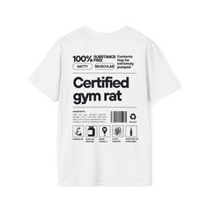 Elevate your workout wardrobe with our Unisex Certified Gym Rat T-Shirt, the ultimate expression of your passion for fitness and dedication to the gym. Crafted for both men and women, this shirt is more than just apparel; it's a symbol of your commitment to a healthy, active lifestyle. Made exclusively from 100% premium ring-spun cotton, this tee combines a soft-washed, garment-dyed fabric that brings an extra layer of coziness to your daily style. Designed for ultimate comfort and durability, this shirt is more than just clothing; it's a statement of quality and individuality. Constructed with meticulous attention to detail, this tee boasts double-needle stitching throughout, ensuring it's not just another shirt, but a lasting companion in your fashion journey. The absence of side-seams k Functional Relaxed Fit T-shirt For Gym, Casual Letter Print T-shirt For Training, Relaxed Fit Gym T-shirt With Text Print, Relaxed Fit Sports T-shirt With Text Print, Workout T-shirt With Text Print And Relaxed Fit, Graphic Print Crew Neck Activewear, Athleisure Graphic Print T-shirt For Training, Functional Graphic Print Crew Neck Activewear, Functional Crew Neck Activewear With Graphic Print