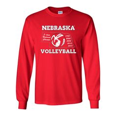 Nebraska Volleyball 5-Time National Champions Long Sleeve Tee Shirt Collegiate Long Sleeve T-shirt With Screen Print, Long Sleeve T-shirt For Sports With School Spirit, Sports Fan Long Sleeve T-shirt, Long Sleeve Moisture-wicking T-shirt For Sports, School Spirit Long Sleeve T-shirt For Sports, Long Sleeve Tops With Team Name For Sports Events, Sports Event Long Sleeve Tops With Team Name, Long Sleeve Sports T-shirt With Screen Print, Long Sleeve Sports Event Tops With Team Name