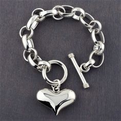 Silver Chunky Jewellery, Let Love Sparkle, Chunky Silver Jewellery, Unique Sterling Silver Jewelry, Ysl Lipstick, Mexican Silver Jewelry, Silver Sisters, Puffy Heart Charms, Wrist Jewelry