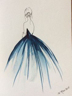 a drawing of a woman in a blue dress