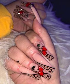 Nails With Cherry, Red Long Nails, Nails For Sale, Exotic Nails, Glam Nails