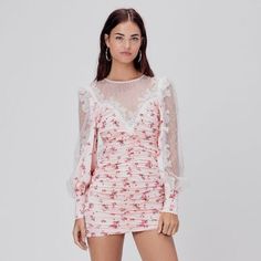 For Love And Lemons Peach Astor Mini Dress Nwt Size Large New With Tags Never Worn Size L Runs As Size 8-10 Us Women's Satin Pink Floral Dress With Lace Applique Sleeves And Neckline. Upper Thigh Mini Dress. Measurements: Length: 17' Bust: 35' Waist: 30'-31' Hip: 40'-41' Lace Satin Dress, Holiday Lingerie, Weekend Dresses, Striped Mini Dress, Satin Mini Dress, Pink Floral Dress, Oui Oui, Love And Lemons, Lingerie Fashion