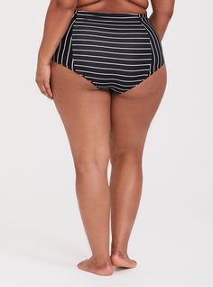 A classic stripe pattern lends a pinup feel to your poolside look while creating a flattering hourglass figure. Matching style(s): Search 11543277. High waist. Mesh lining. CONTENT + CARE: Nylon/spandex; lining: nylon/spandex. Wash cold; dry flat. Imported plus size swimwear. SIZE + FIT: Please refer to the Size Fit & Guide chart for the perfect fit. The best plus size women's high-rise smooth swim bottom bottoms in black white stripe made of nylonspan. Torrid is your destination for the freshest spring and summer styles. Striped Lined Swimwear For The Beach, Striped Stretch Tankini For Pool, Striped Stretch Summer Tankini, Summer Striped Stretch Tankini, Striped Tankini For Poolside, Fitted Striped Lined Swimwear, Striped Bottoms For Pool And Beach Season, Striped Lined Swimwear For Summer, Summer Swimwear With Vertical Stripes For Poolside