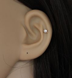 Sterling silver CZ star stud earring tiny star by GreatJewelry4All Dainty Star Shaped Single Cartilage Earring, Minimalist Hypoallergenic Star Piercings, Minimalist Star-shaped Hypoallergenic Cartilage Earrings, Minimalist Star-shaped Single Cartilage Earring, Minimalist Hypoallergenic Star Cartilage Earrings, Minimalist Silver Star Piercings, Silver Star Single Stud Earring, Sterling Silver Star Cartilage Earring, Minimalist Silver Star Cartilage Earrings