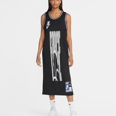 Nike Sportswear Women's Jersey Equality Black Dress Xs Nwot New Without Tag D289 Black Sleeveless Activewear With Graphic Print, Black Sleeveless Graphic Print Activewear, Sporty Black Activewear For Spring, Jersey Dress Black, Nike Sportswear Women, Nike Dresses, Store Shoes, Womens Jersey, Nike Store