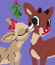 an image of a cross stitch pattern of a cow kissing a dog on the nose