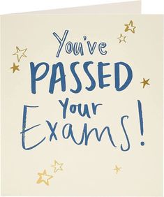 a card that says you've passed your exam on it with stars in the background