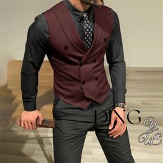 Business Casual Men's Suit Vest Double Breasted Slim Fit Groomsmen Waistcoat For Wedding Business Suit Vest Outfits Men, Suit Vest Outfits, Double Breasted Waistcoat, Mens Suit Vest, Classy Suits, Popular Outfits, Wedding Business, Business Casual Men