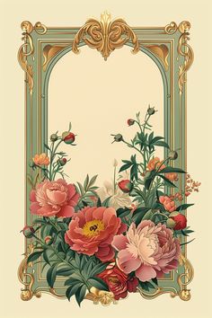 an ornate frame with flowers in it