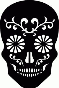 a black and white skull with flowers on it