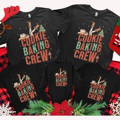 Western Cookie Baking Crew Shirt, Family Christmas 2024 Making Memories Together!  This festive Bella-Canvas tee is the perfect way to celebrate the holiday season and create unforgettable memories with your loved ones. Made from premium quality fabric, this shirt is not only comfortable but also durable, ensuring it will last for many Christmases to come. With its vibrant colors and charming design, it's guaranteed to spread joy and cheer wherever you go. Whether you're gathering around the Chr Family Matching Holiday Shirt With Crew Neck, Family Matching Holiday Shirts, Family Matching Holiday Crew Neck Tops, Family Matching Holiday Tops With Graphic Print, Family Matching Festive Crew Neck T-shirt, Festive Crew Neck Shirt With Graphic Print, Festive Crew Neck Graphic Print Shirt, Festive Graphic Print Crew Neck Shirt, Cooking Shirt