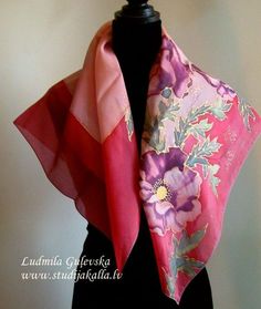 Shawl.Natural silk hand painted shawl, crimson - pink shawl, purple poppies Elegant Handmade Summer Scarves, Pink Shawl Scarves For Spring, Pink Shawl Scarf For Spring, Pink Hand-dyed Scarf, Pink Floral Print Shawl Scarf, Pink Silk Shawl For Spring, Handmade Pink Shawl For Spring, Elegant Pink Shawl Scarves, Pink Silk Shawl Scarf For Wedding